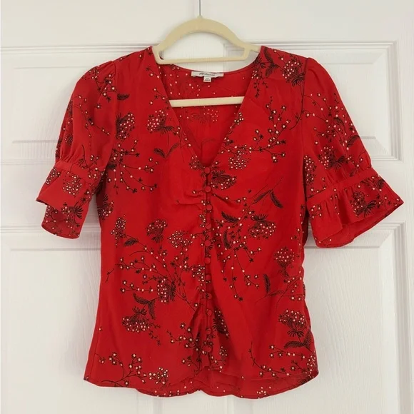 Madewell Red Floral Blouse - Picture 1 of 2